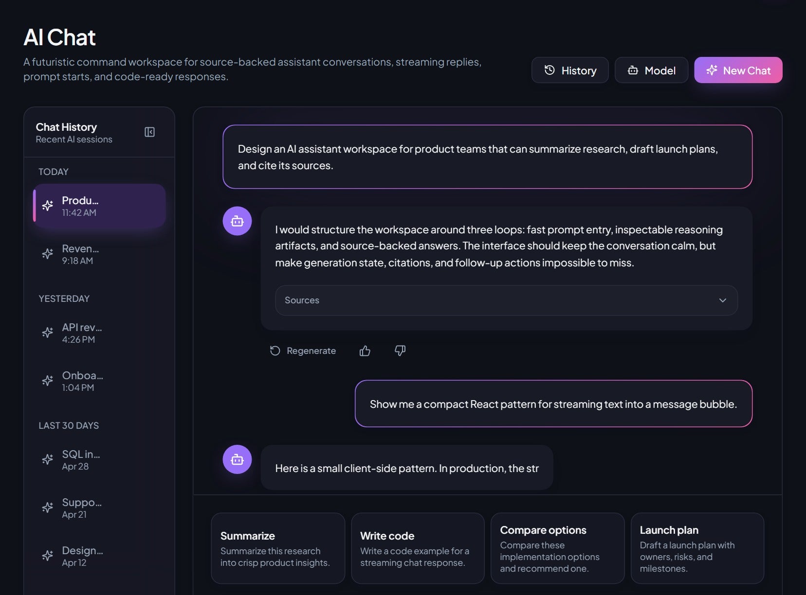 AI chat workspace