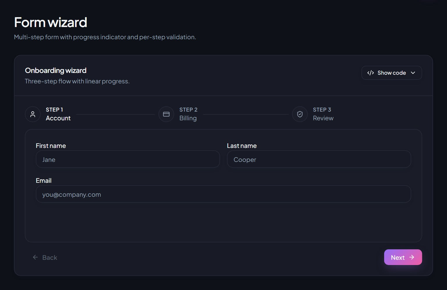 Setup and onboarding flows