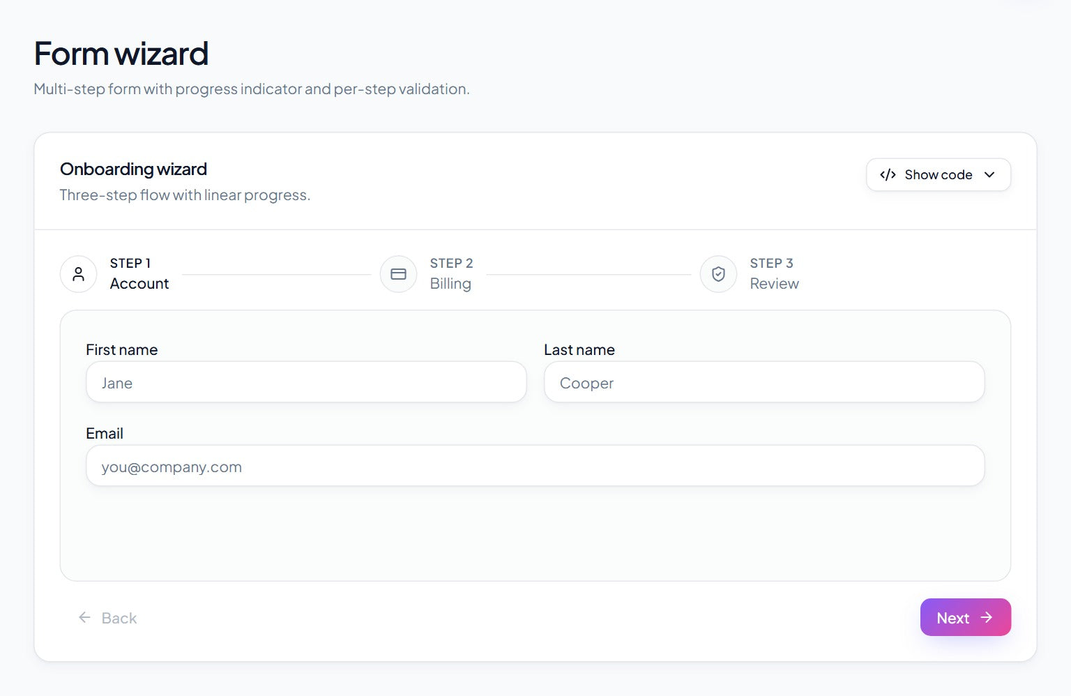 Setup and onboarding flows